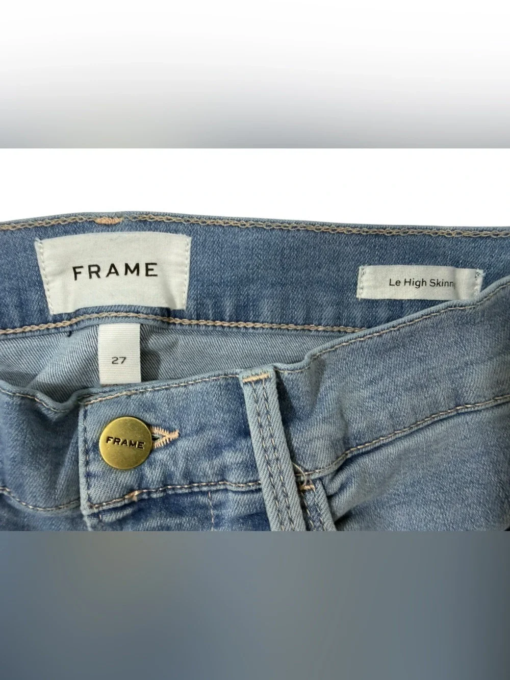 FRAME Le High Skinny Raw Hem Side Slit Jeans Women 27 Light Wash Stretch